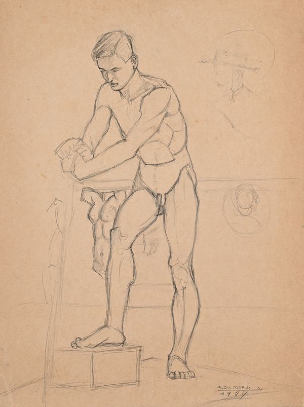 Studio di Nudo con profilo di gentiluomo col cappello