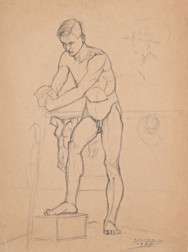 Studio di Nudo con profilo di gentiluomo col cappello