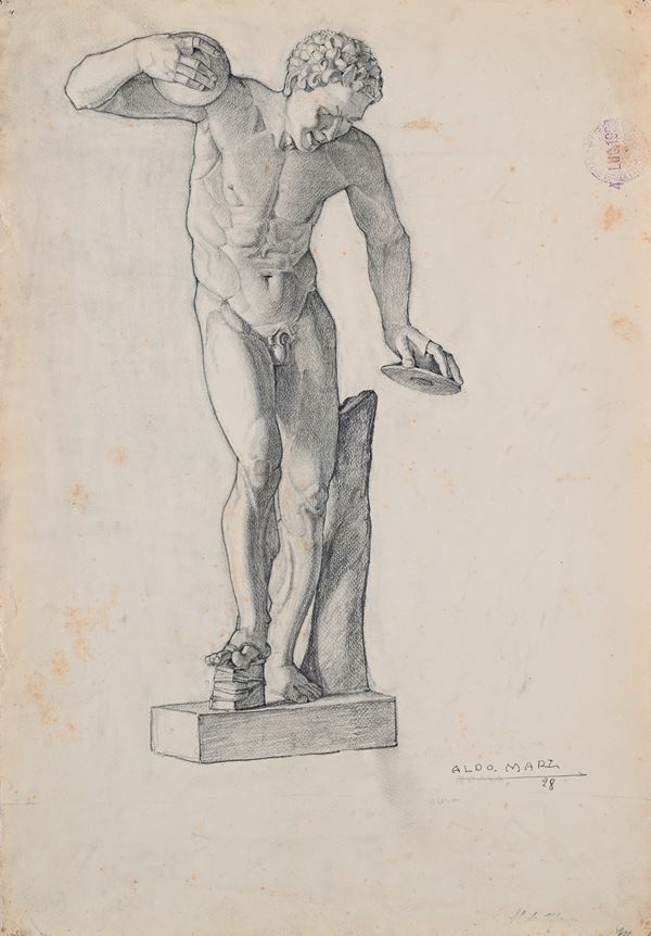 Aldo Marzi : Studio di fauno dall'antico  (1928)  - Matita e carboncino su carta - Auction Works on Paper - from the 16th to the 19th century - Casa d'Aste Arcadia
