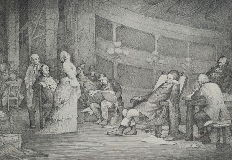 Recto: Scena teatrale - Verso: Dante e Virgilio all'inferno