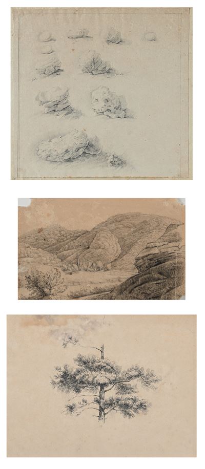 Tre vedute campestri, matita su carta
