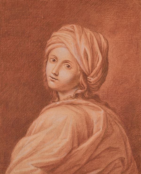 Scuola Italiana del XIX secolo : Beatrice Cenci  - Pietra rossa su carta rosa - Auction Works on Paper - from the 16th to the 19th century - Casa d'Aste Arcadia