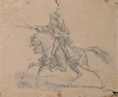 Atala Stamaty (detta Varcollier), Studio di cavaliere da Ingres, matita su carta