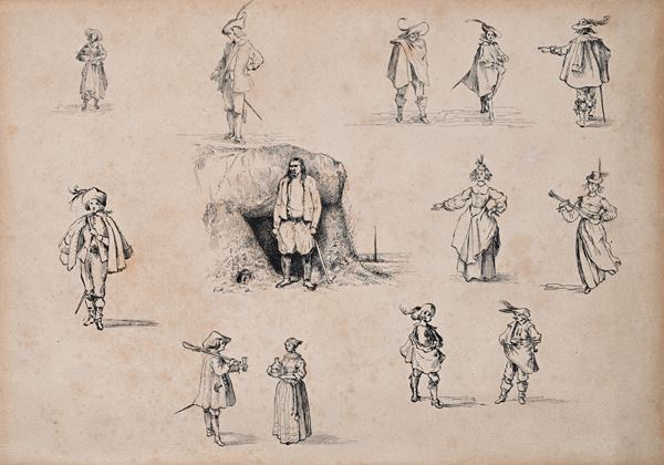 Serie di studi di figure in costume