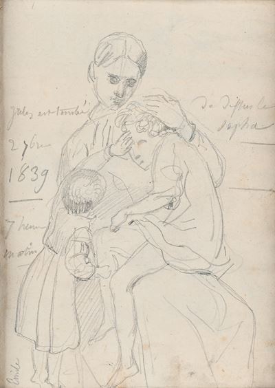 Ritratto di famiglia (recto) e Lavoratori (verso), matita su carta