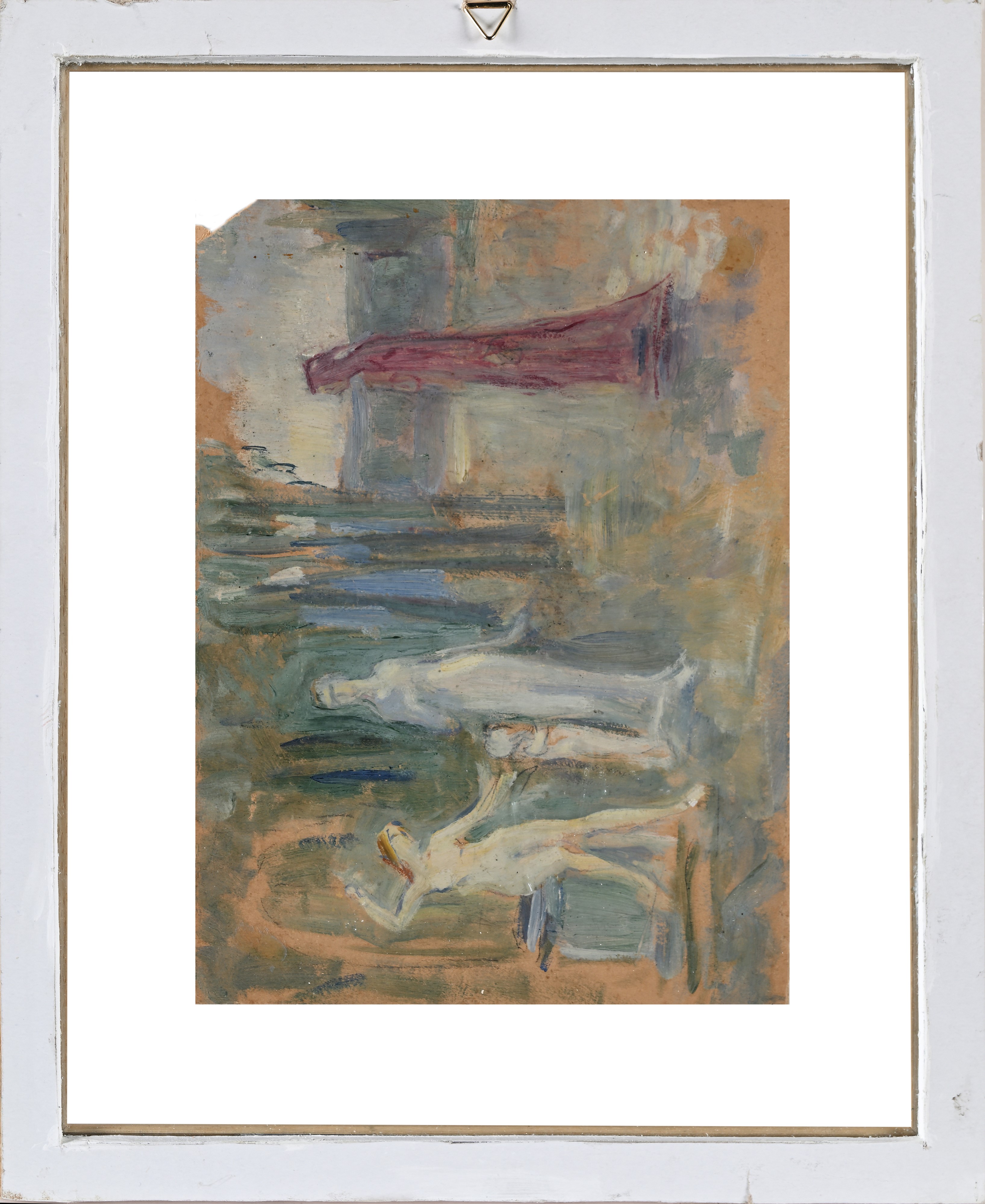Fernand Riblet - Ritratto della moglie (recto) e scena dantesca (verso) su carta, olio