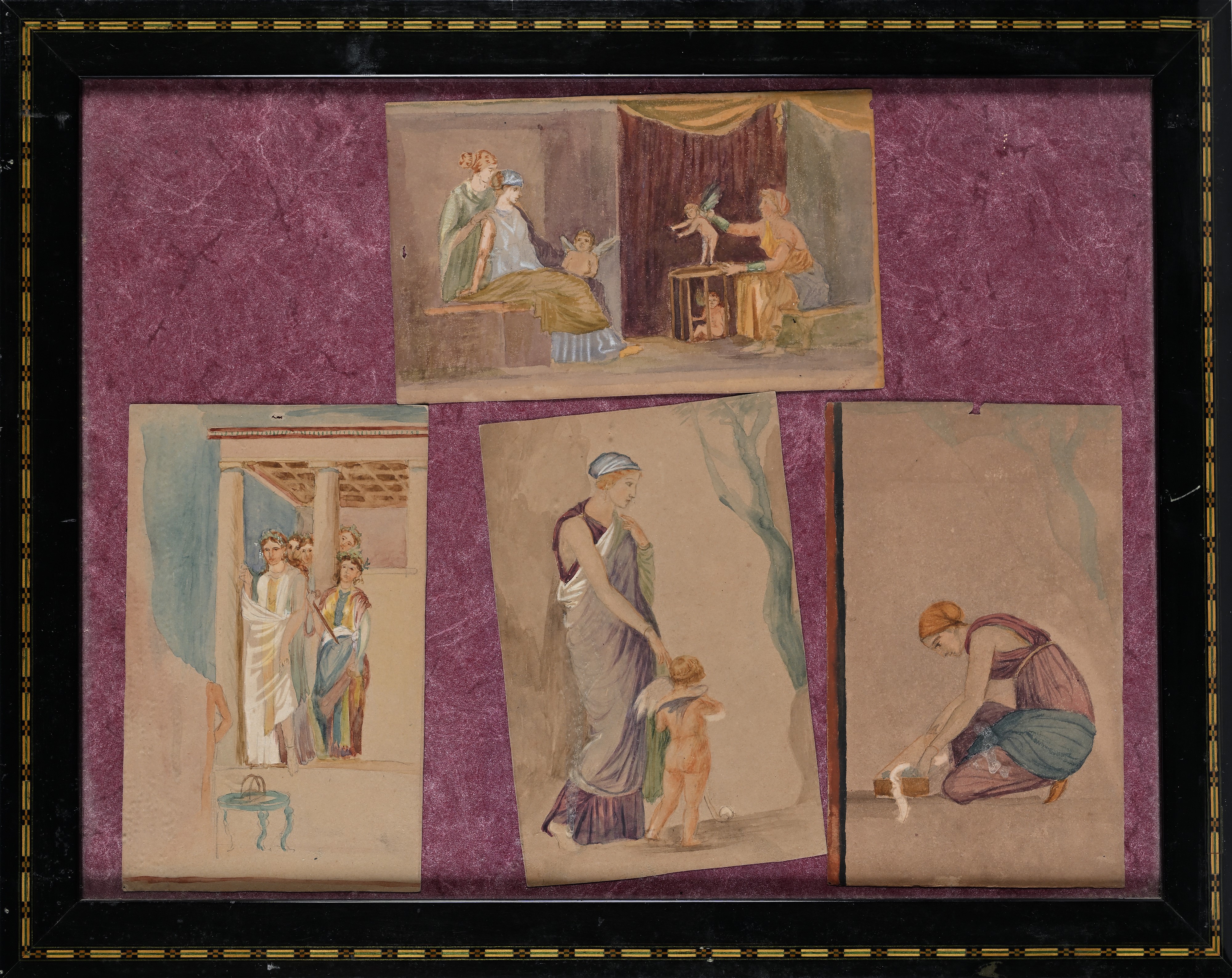 Charlotte-napoléone Bonaparte - Scene pompeiane. Studi di sculture antiche, matita e inchiostri a...
