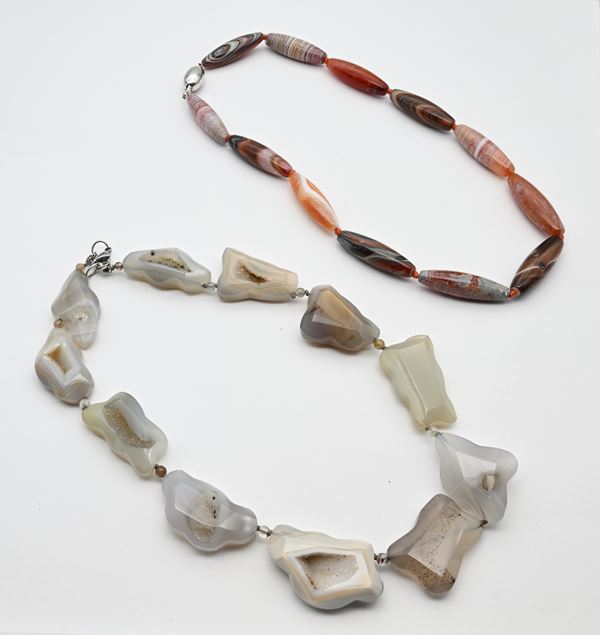 Due collane in agata multicolor e argento