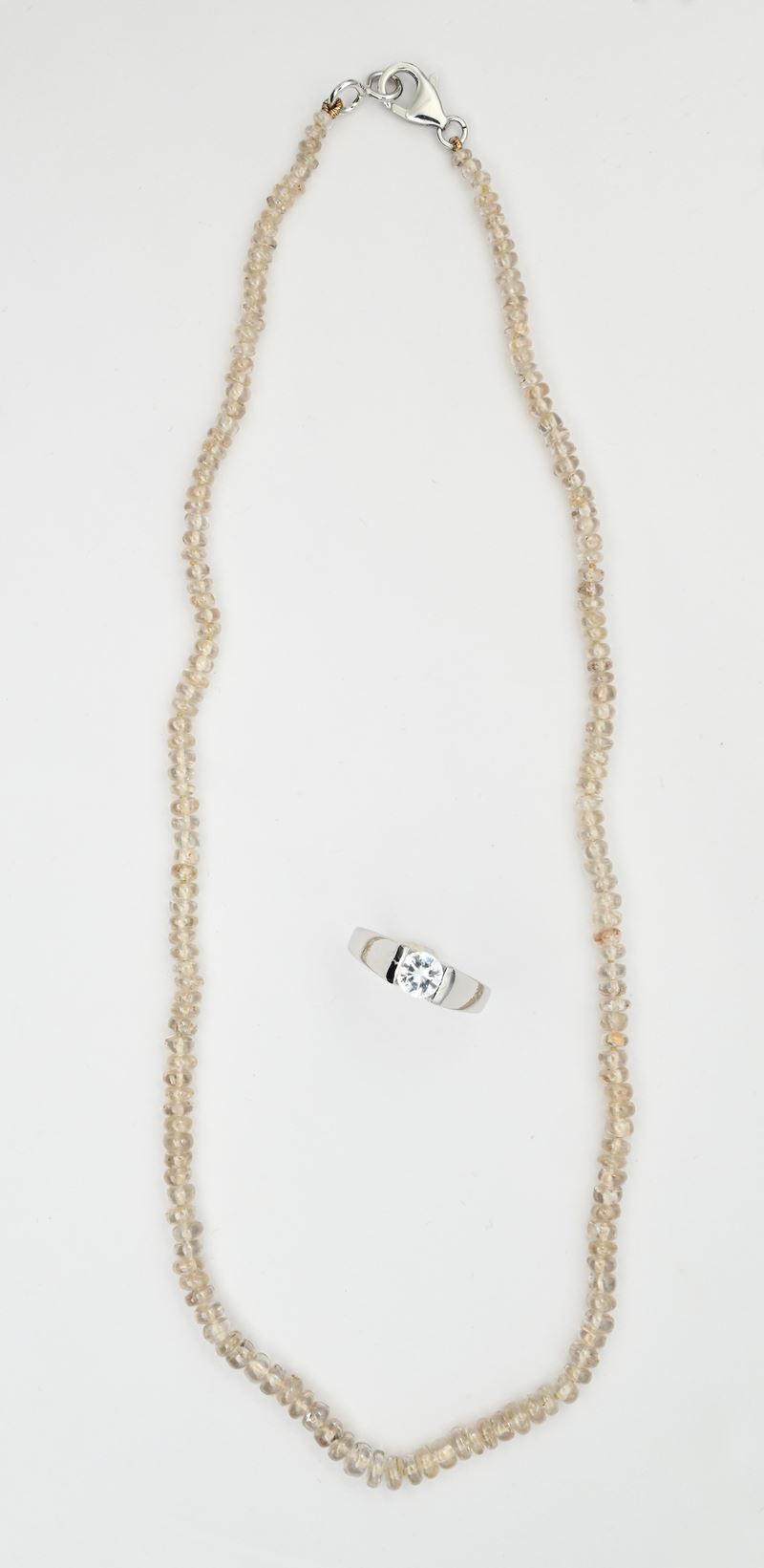 Argento 925/1000, Anello e collana con zirconi