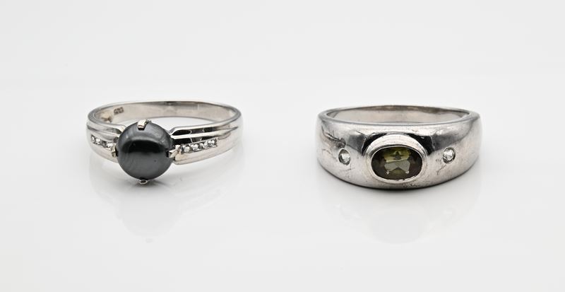 Anello in argento 925/000 con ematite e quarzo, lotto di due