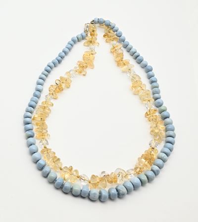 Argento 925, due collane con quarzi e opali blu