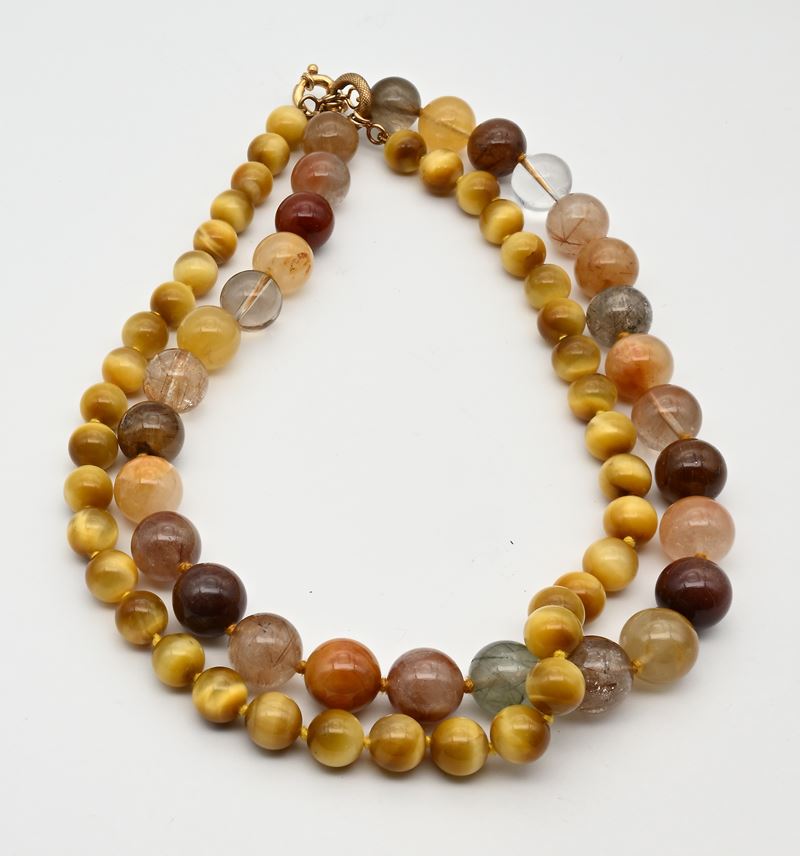 Due collane in quarzi multicolor e argento 925/000