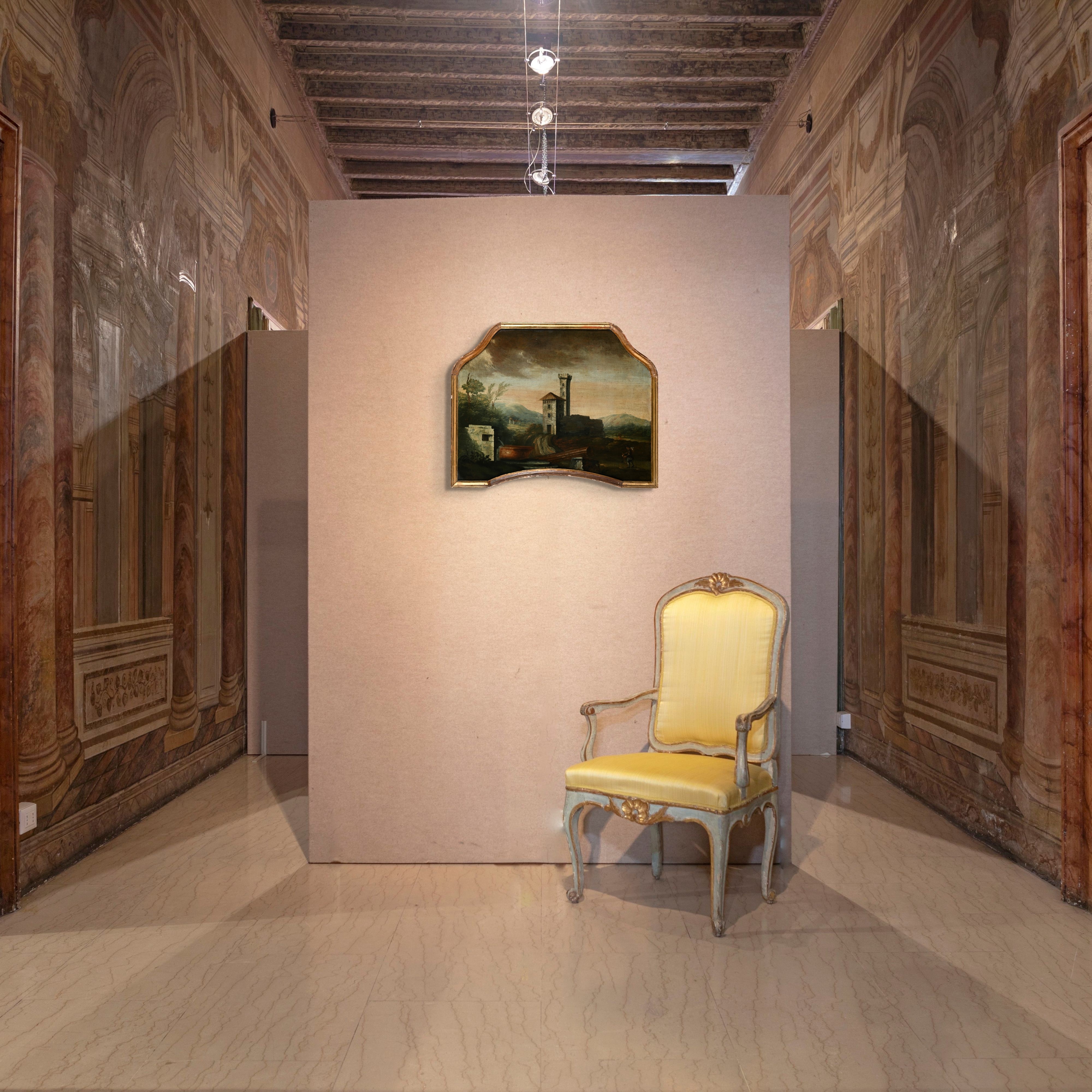 Scuola Veneta del XVIII Secolo - Paesaggio con borgo, olio su tela