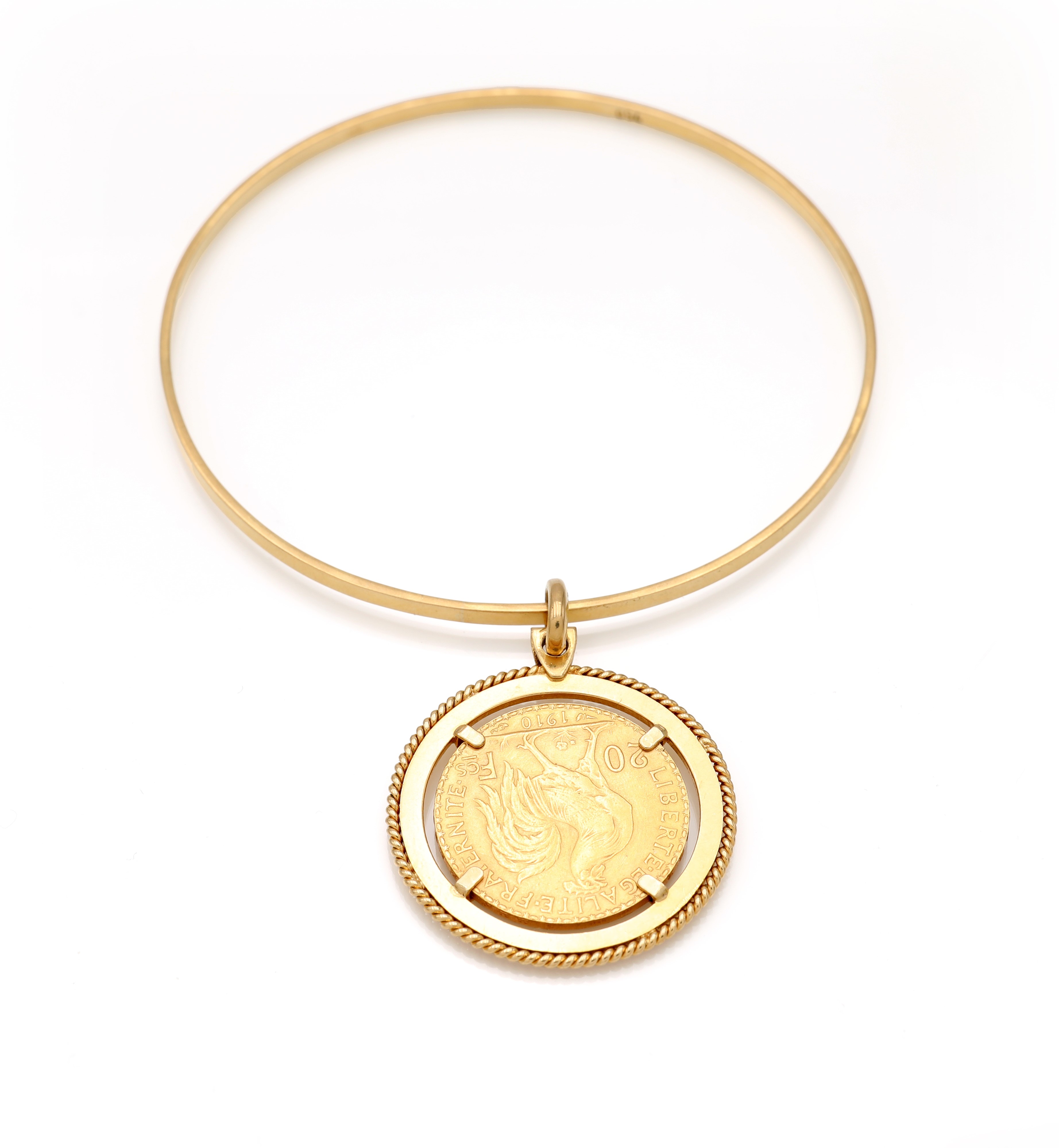 Bracciale rigido in oro 750/000 e 900/000 con pendente da 20 franchi francesi