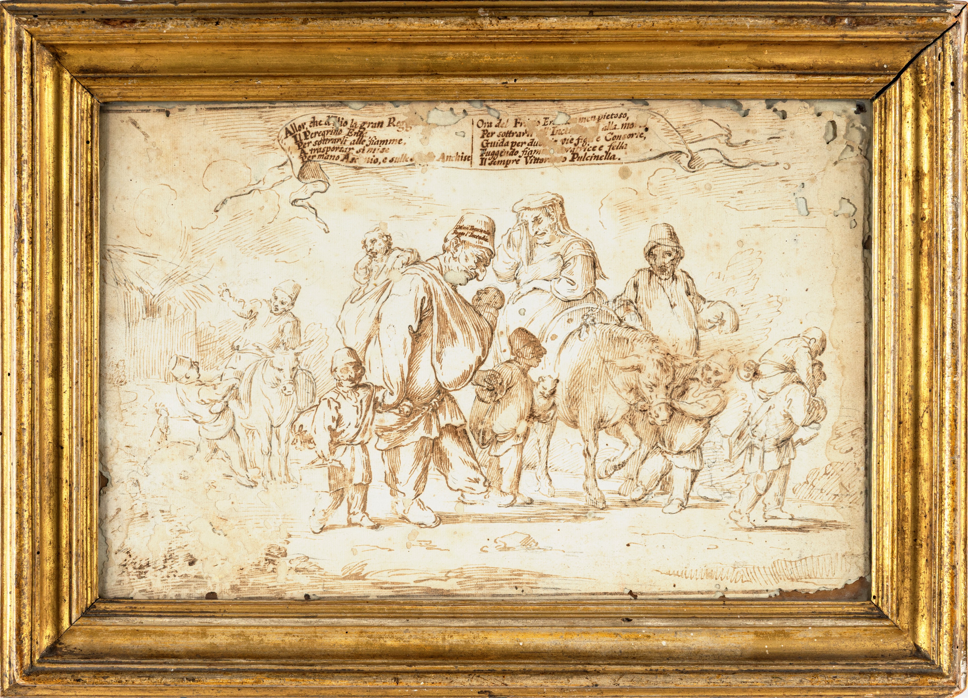 Studio per Pulcinella fugge dalla casa in fiamme