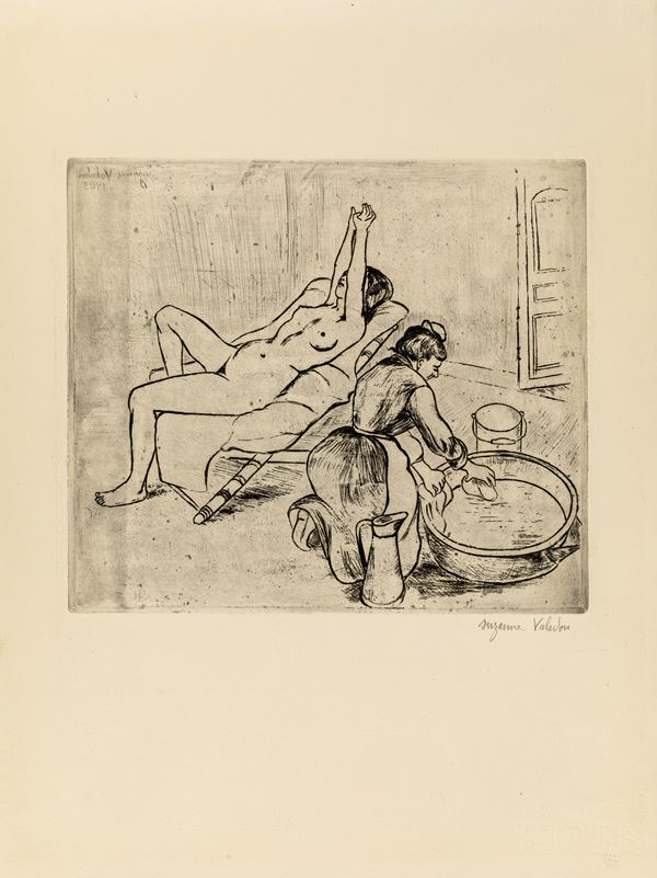 Suzanne Valadon - Adèle préparant le tub et Ketty aux bras levés