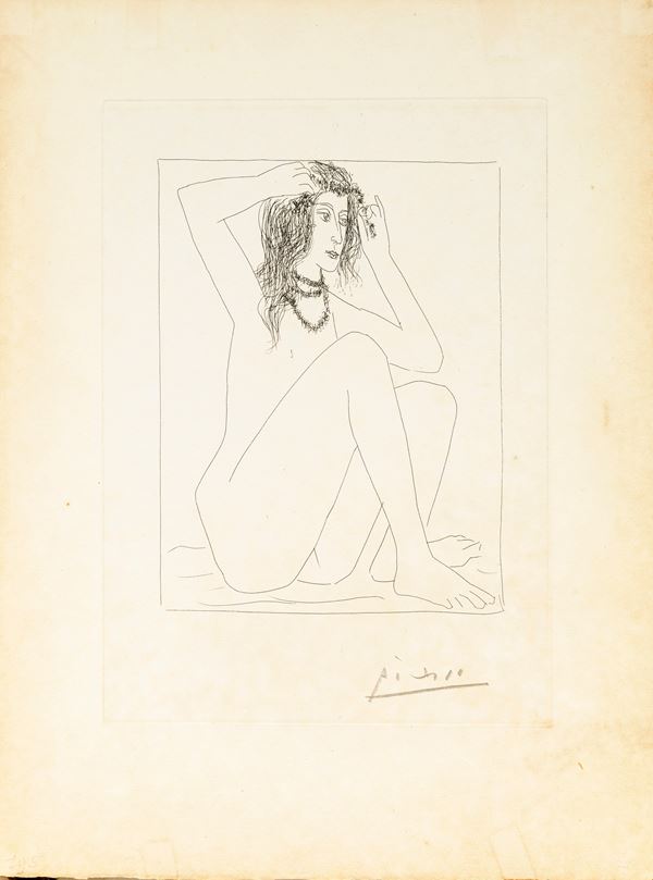 Pablo Picasso - Femme nue se couronnant de Fleurs (tavola 2 dalla Suite Vollard)