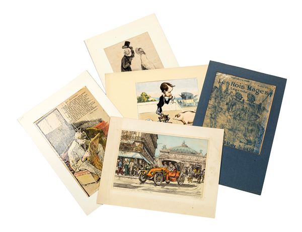Lotto di cinque illustrazioni  - Auction Time Auction - Antiques: Furniture, Accessories, Prints and Porcelain - Casa d'Aste Arcadia