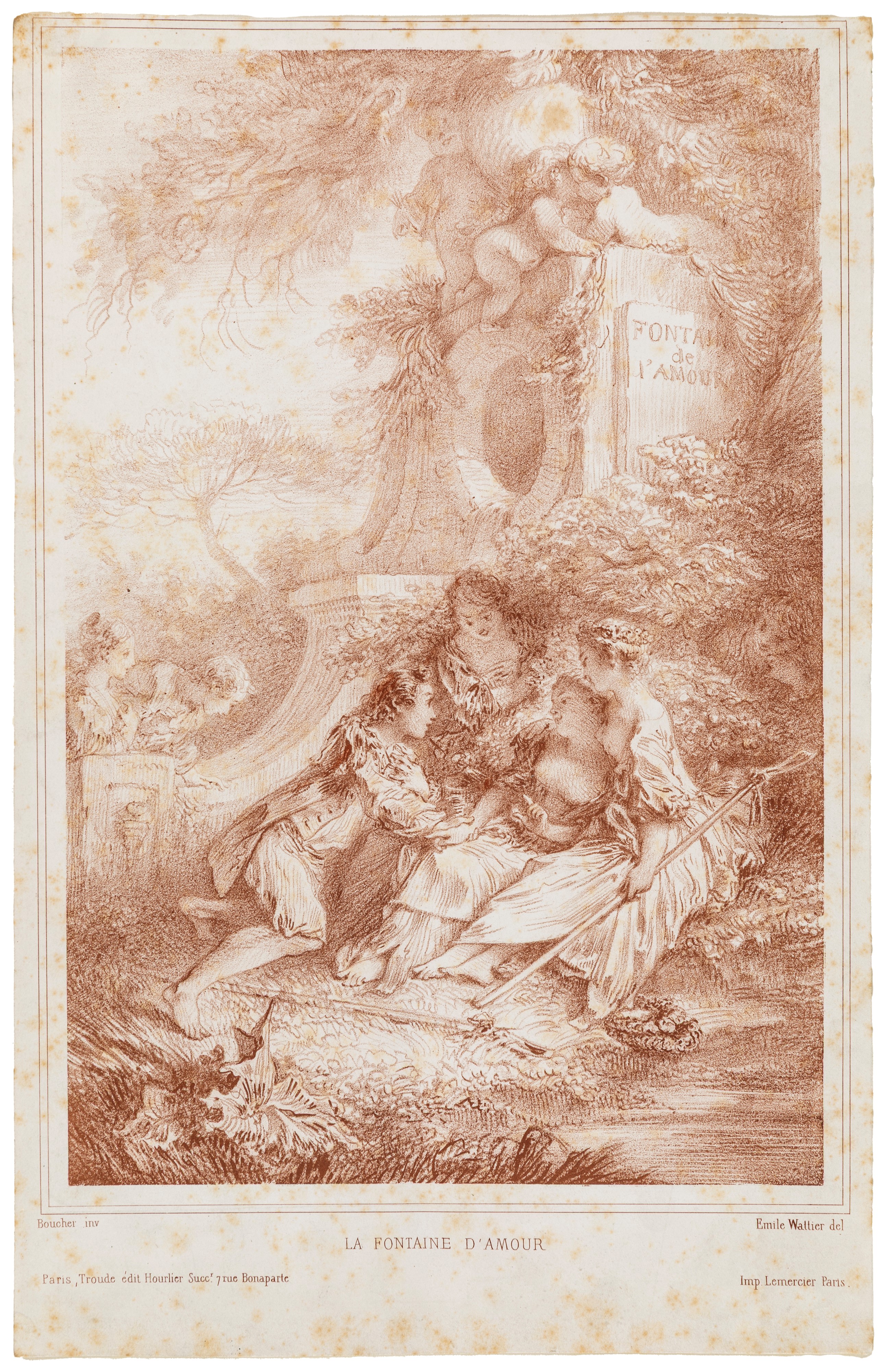 Corot, Souvenir de Toscane (incisione) e Emile Wattier, La fontaine d’amour (litografia)