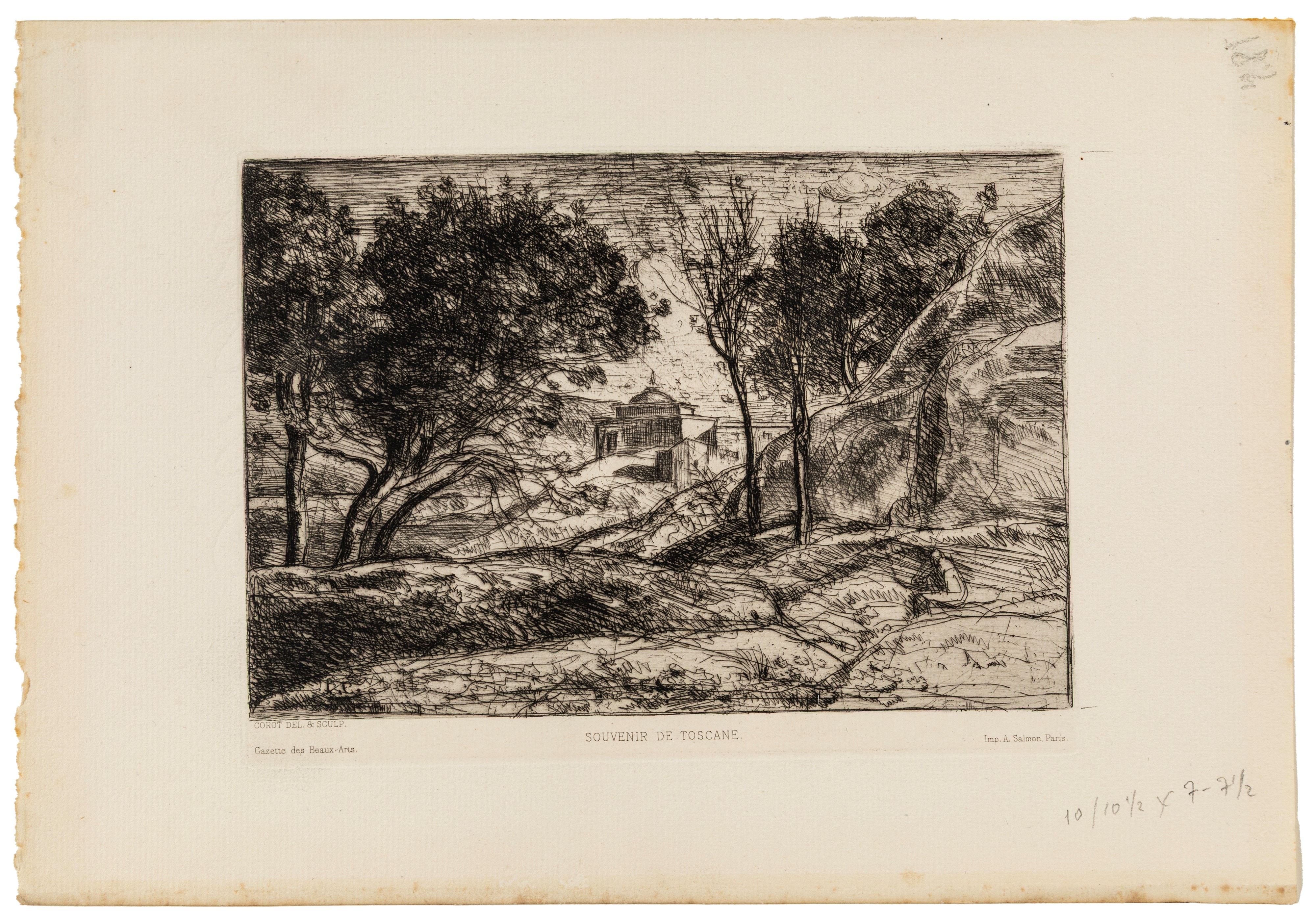 Corot, Souvenir de Toscane (incisione) e Emile Wattier, La fontaine d’amour (litografia)