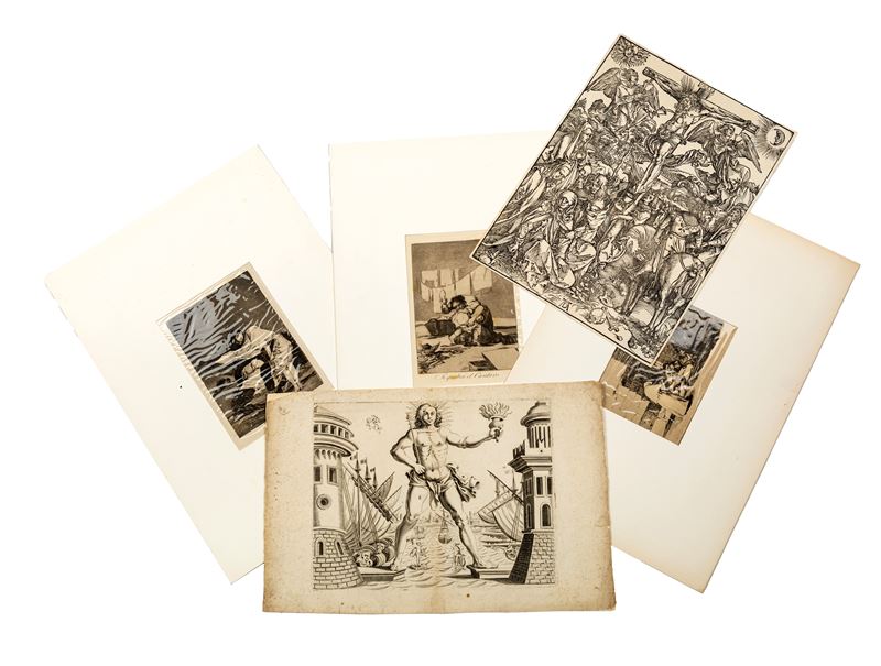 Goya e altri maestri, Lotto di cinque stampe (tre incisioni, un’incisione di Dürer e una raffigur...