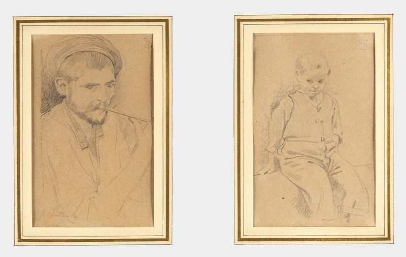 Telemaco Signorini - Due studi a matita su cartoncino