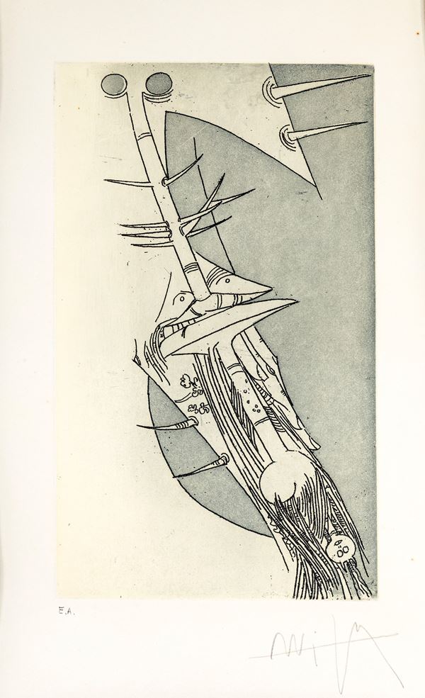 Wilfredo Lam : Senza titolo  - Acquaforte/acquatinta - Asta Grafica Internazionale e Multipli d'Autore - Casa d'Aste Arcadia