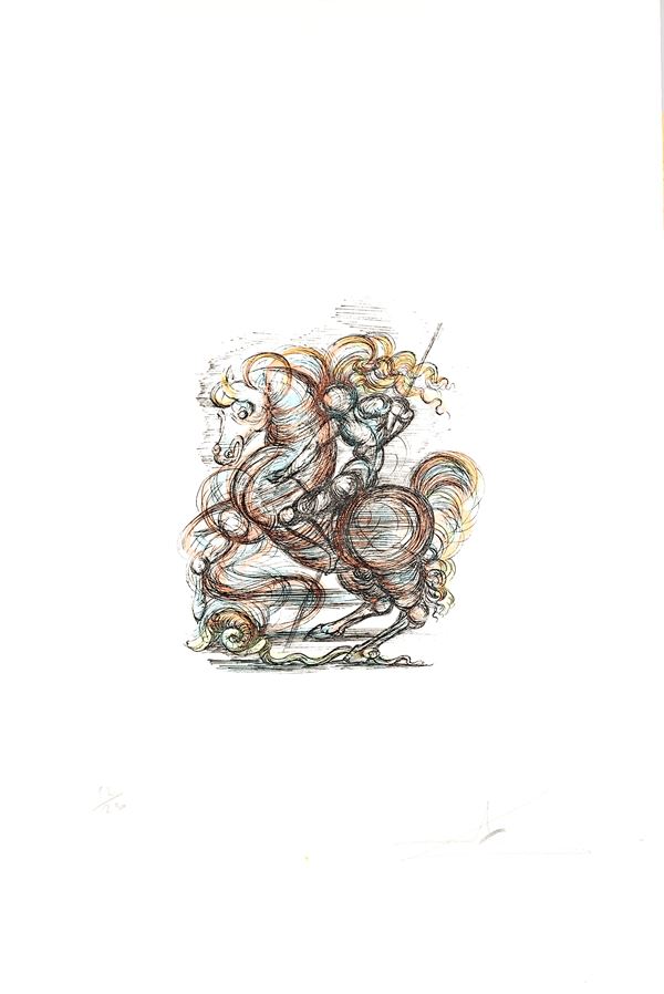 Salvador Dalì : San Giorgio e il Drago  - Acquaforte/acquatinta su carta Arches - Asta Grafica Internazionale e Multipli d'Autore - Casa d'Aste Arcadia