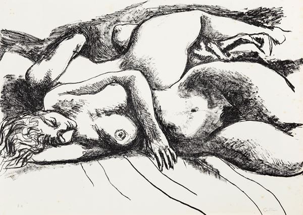 Renato Guttuso : Due nudi di donna sdraiati  - Asta Grafica Internazionale e Multipli d'Autore - Casa d'Aste Arcadia