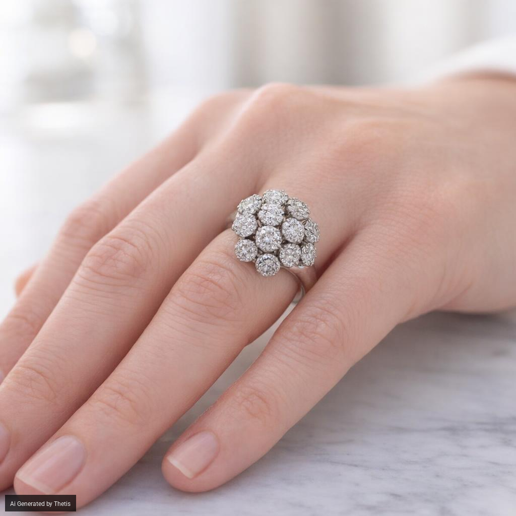 Anello a fiori in oro bianco 750/000 con brillanti (diamanti)