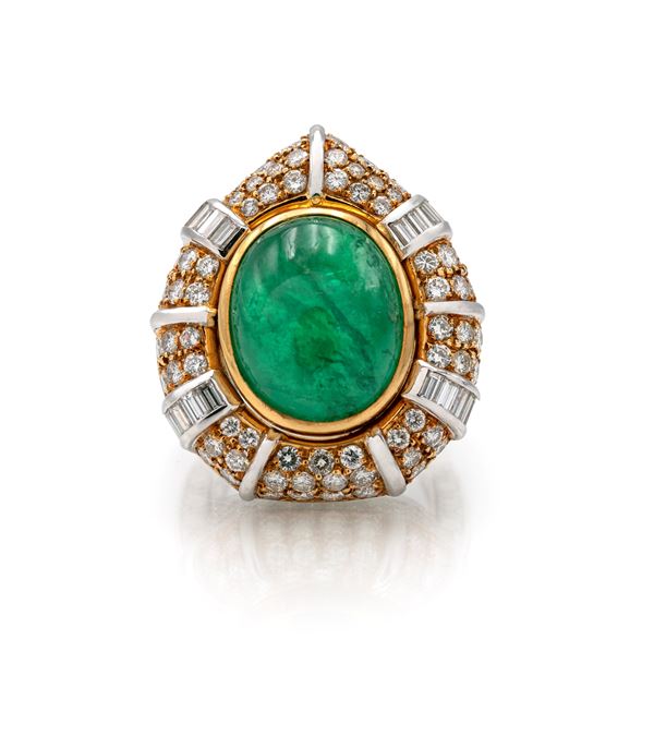 Anello in oro, smeraldo e diamanti