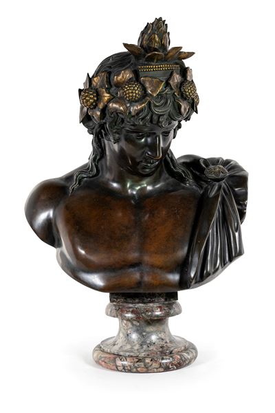 Busto di Bacco, bronzo su piedistallo in marmo