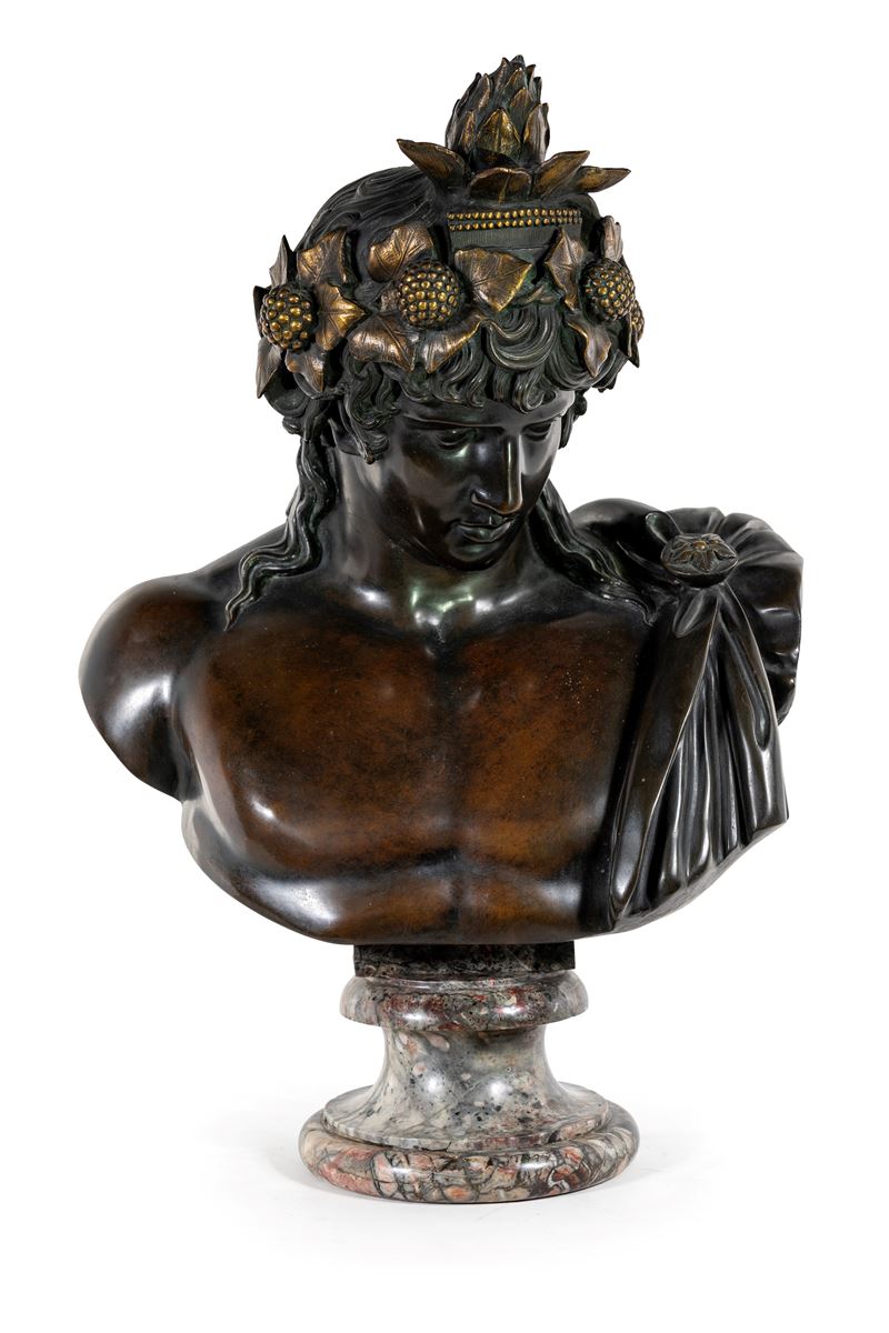 Busto di Bacco, bronzo su piedistallo in marmo