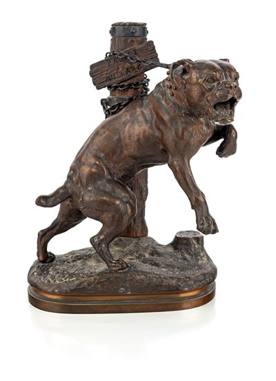 Molosso alla catena “Passez au large” in bronzo brunito