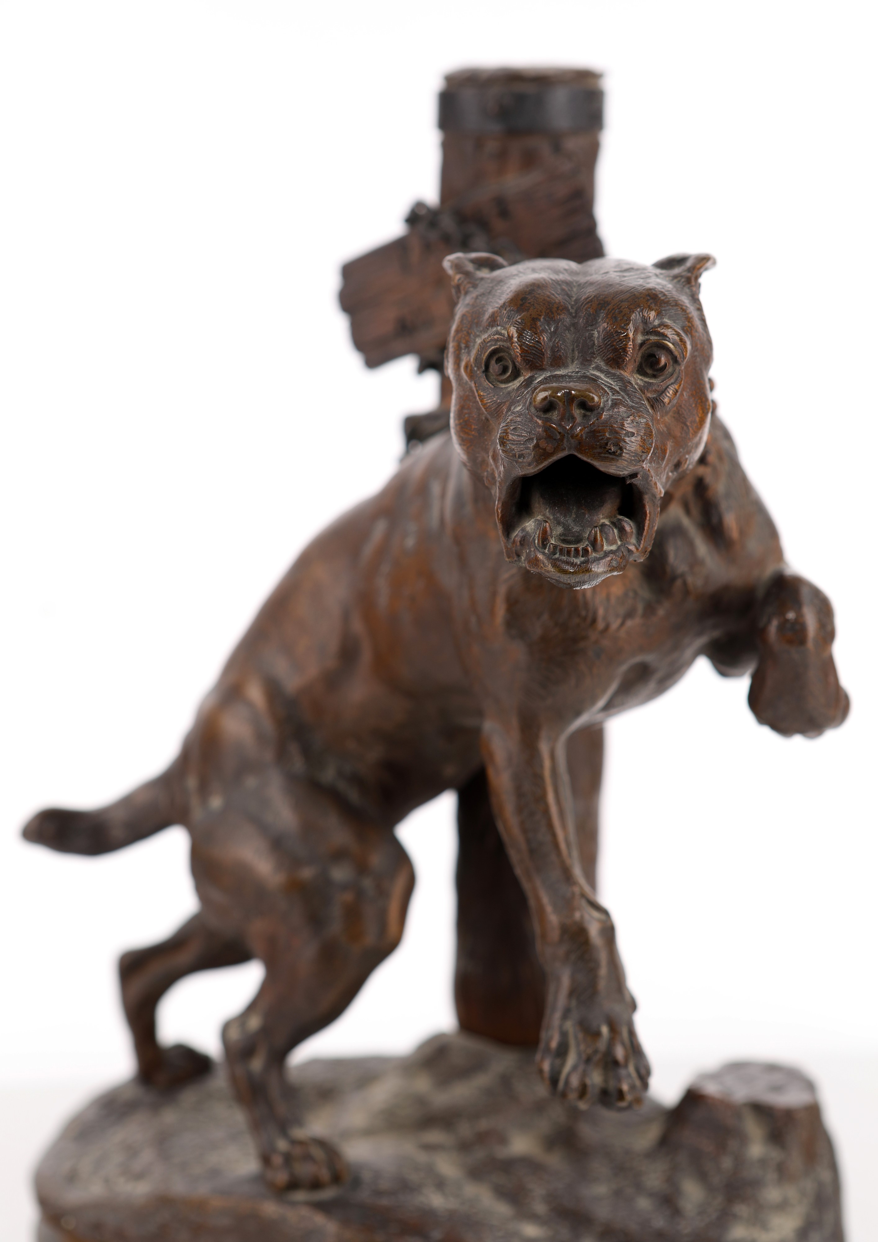 Charles Valton - Molosso alla catena “Passez au large” in bronzo brunito