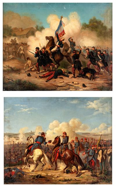 Due scene della Seconda guerra di Indipendenza: “Napoleone III all’attacco con la fanteria” e “La...