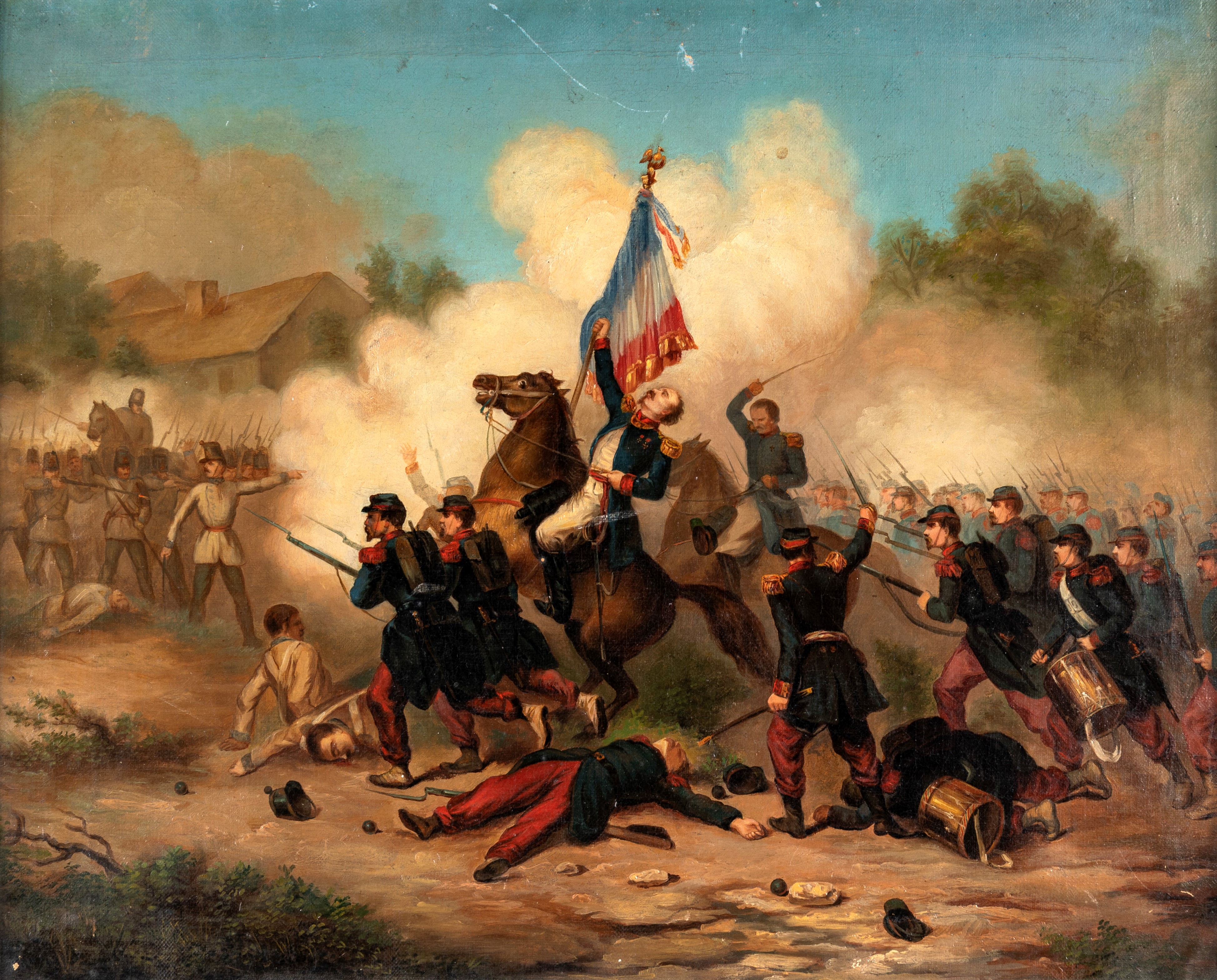 Scuola Italiana del XIX Secolo - Due scene della Seconda guerra di Indipendenza: “Napoleone III a...