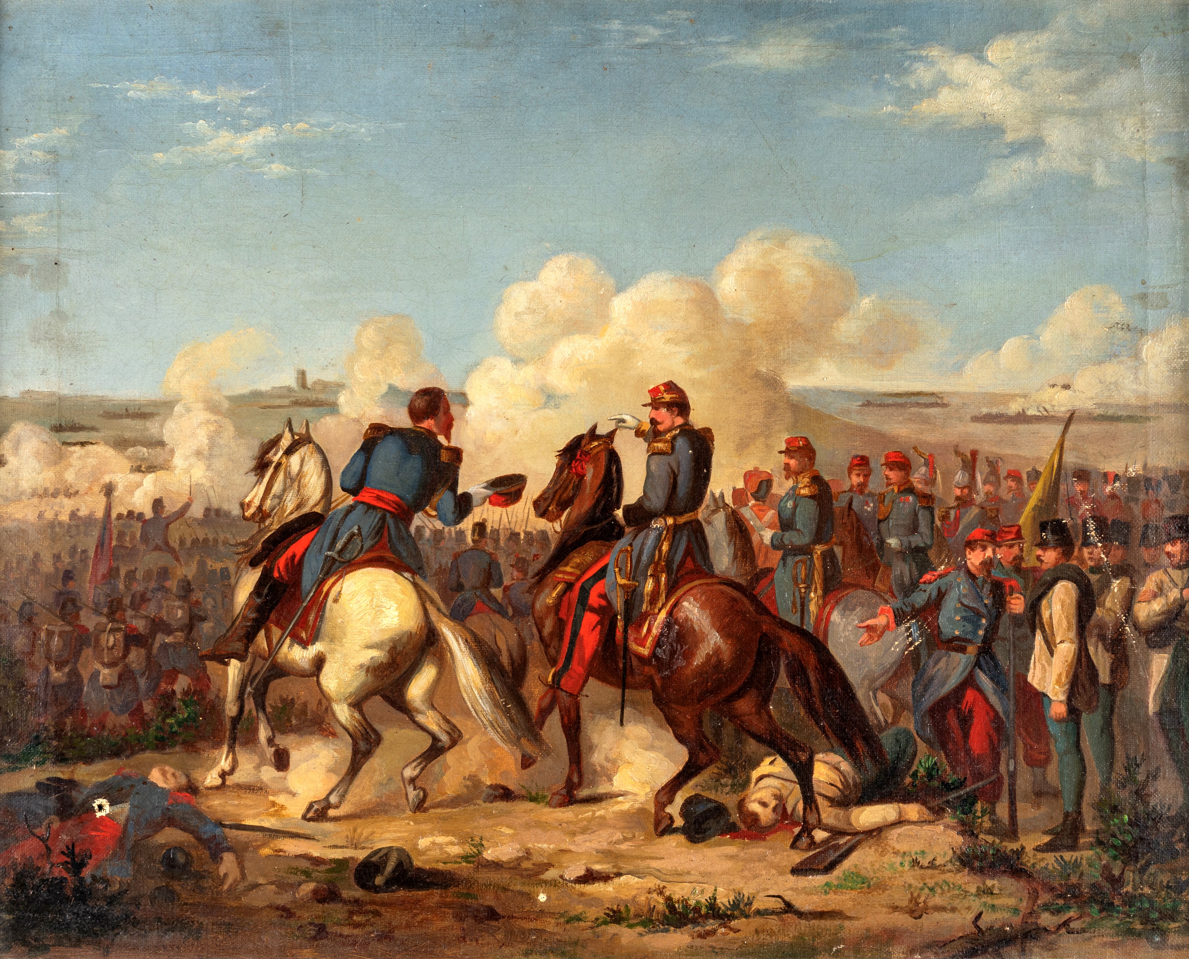 Scuola Italiana del XIX Secolo - Due scene della Seconda guerra di Indipendenza: “Napoleone III a...