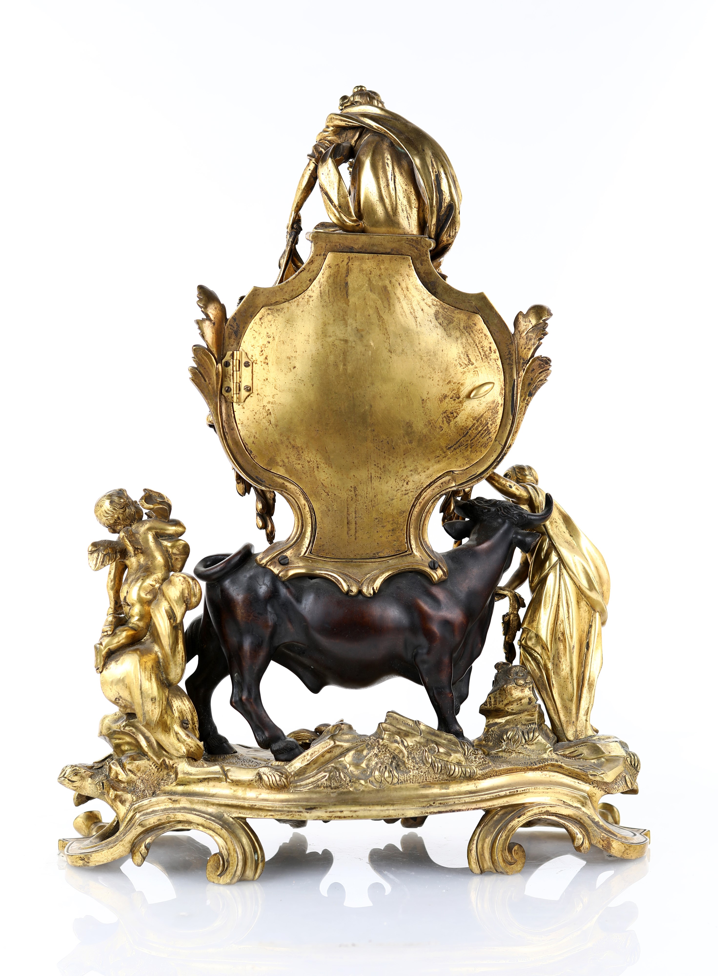Orologio da camino in bronzo dorato e brunito, Francia, prima metà XIX secolo