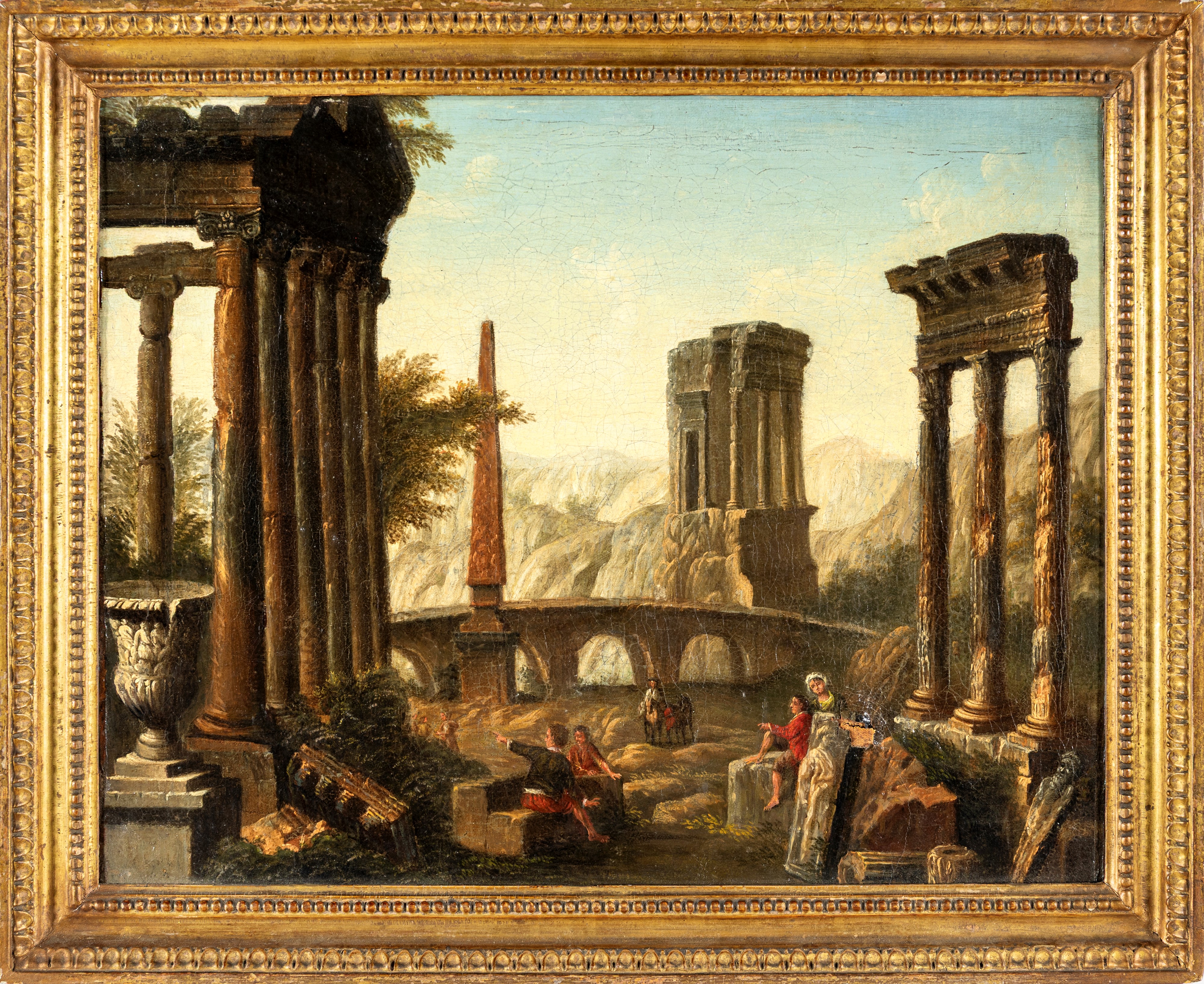 Scuola Romana del XVIII Secolo - Capriccio con rovine classiche e figure
