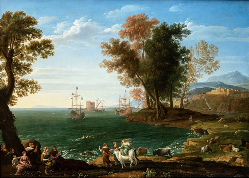 Claude Lorrain - Il ratto d’Europa, olio su tela (XVIII secolo), in cornice