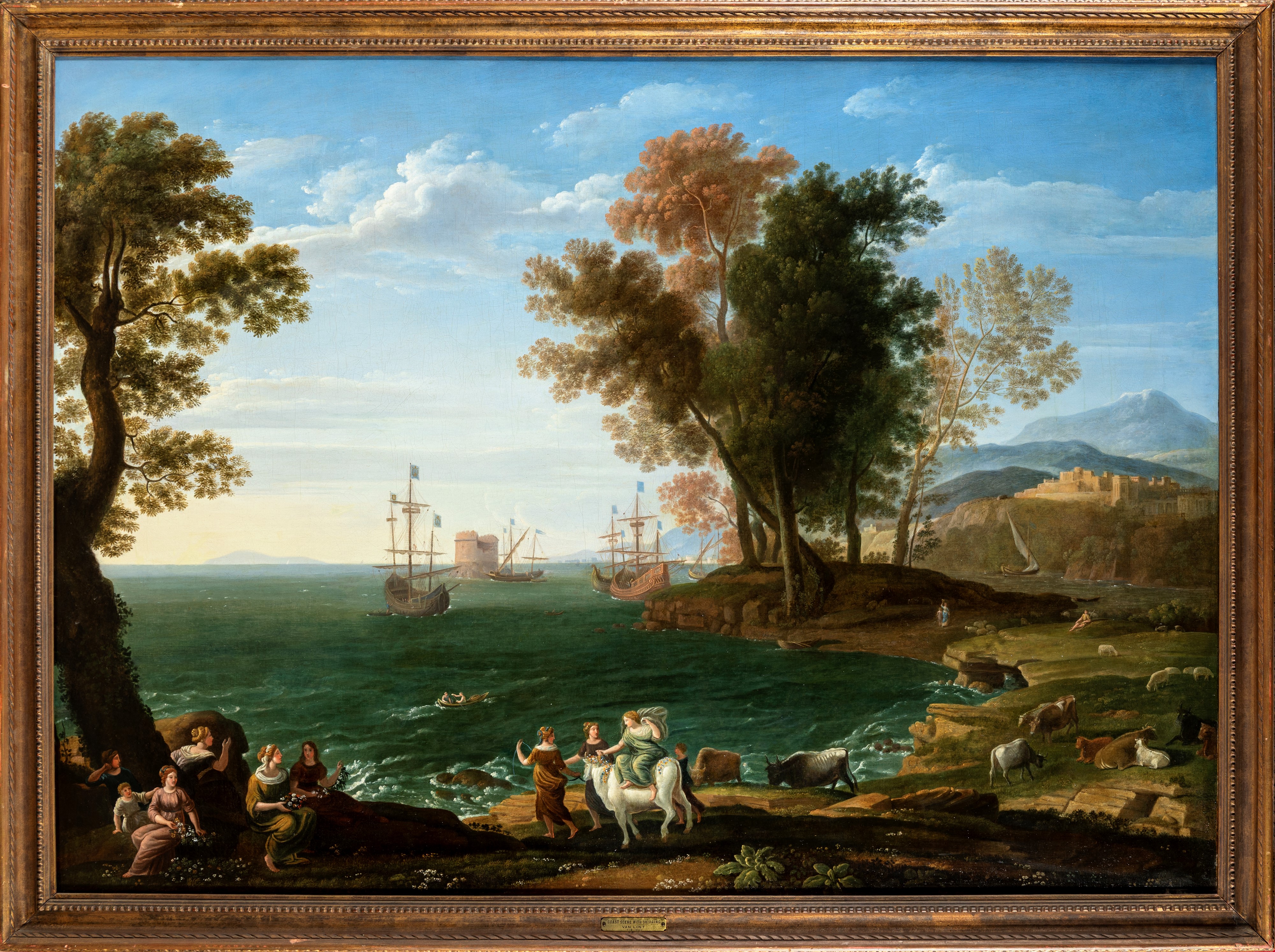 Claude Lorrain - Il ratto d’Europa, olio su tela (XVIII secolo), in cornice