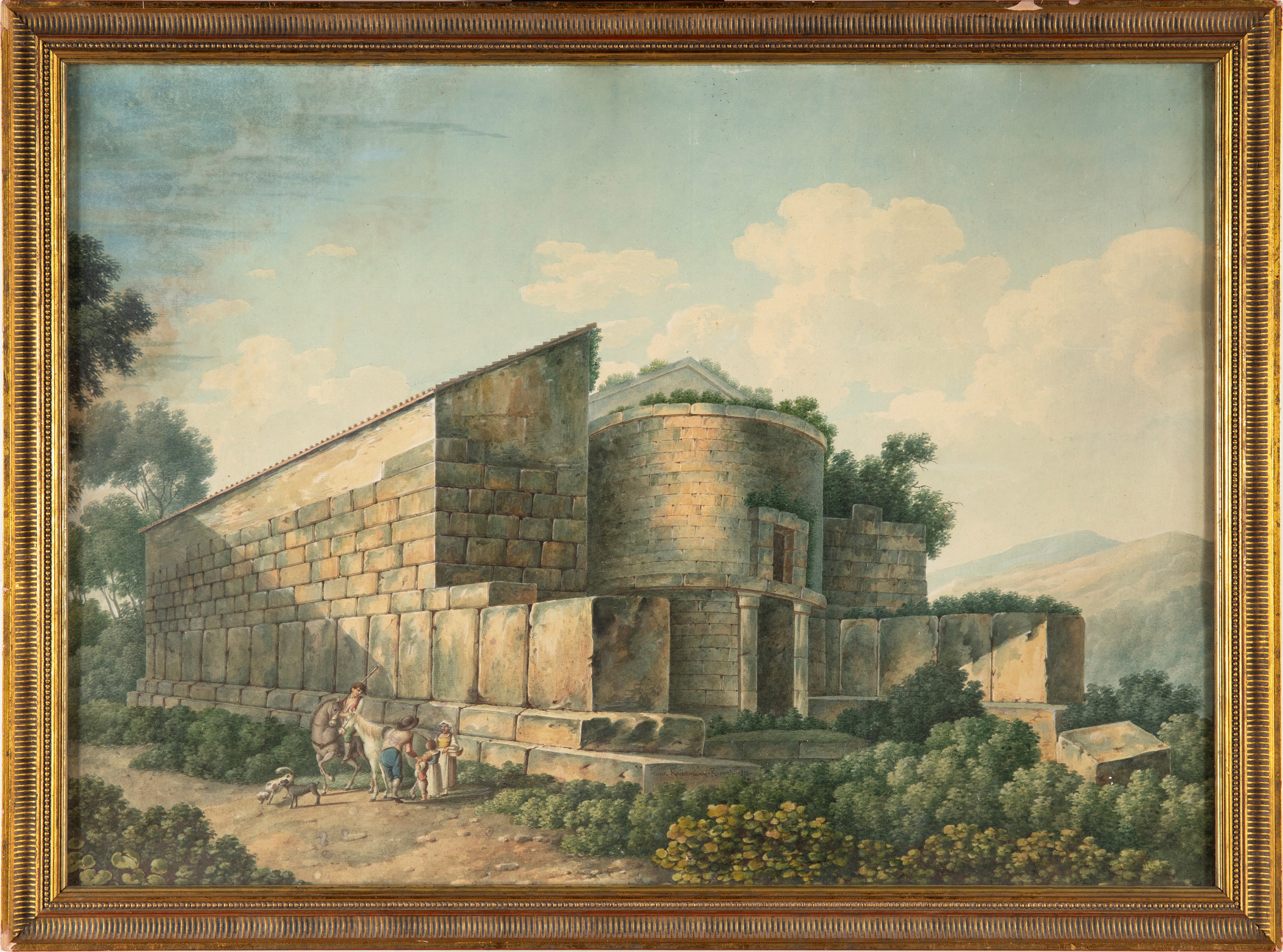 Scuola Romana del XIX Secolo - Rovine entro paesaggio arcadico