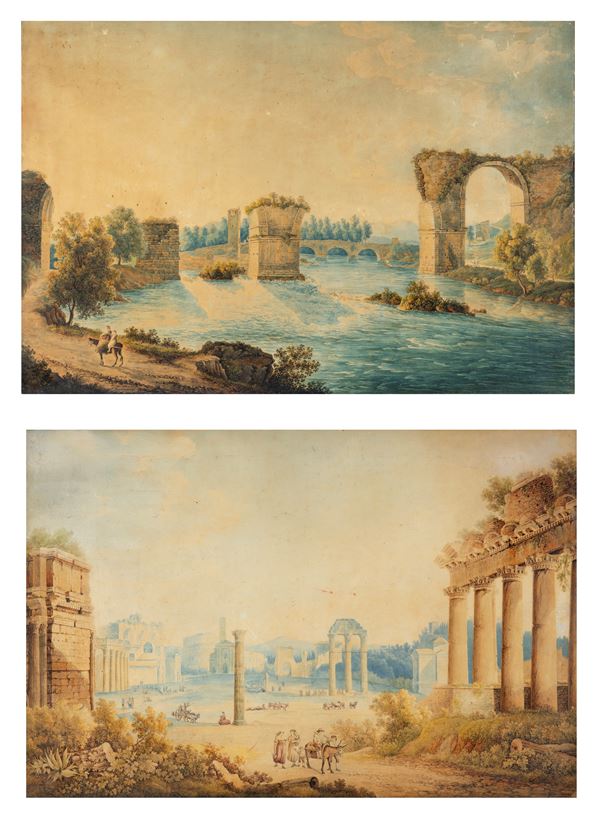 Veduta di Campo Vaccino dal Campidoglio - Veduta del Ponte di Augusto a Narni