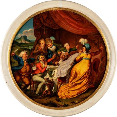 Un pranzo movimentato, olio su tela, XVIII/XIX secolo