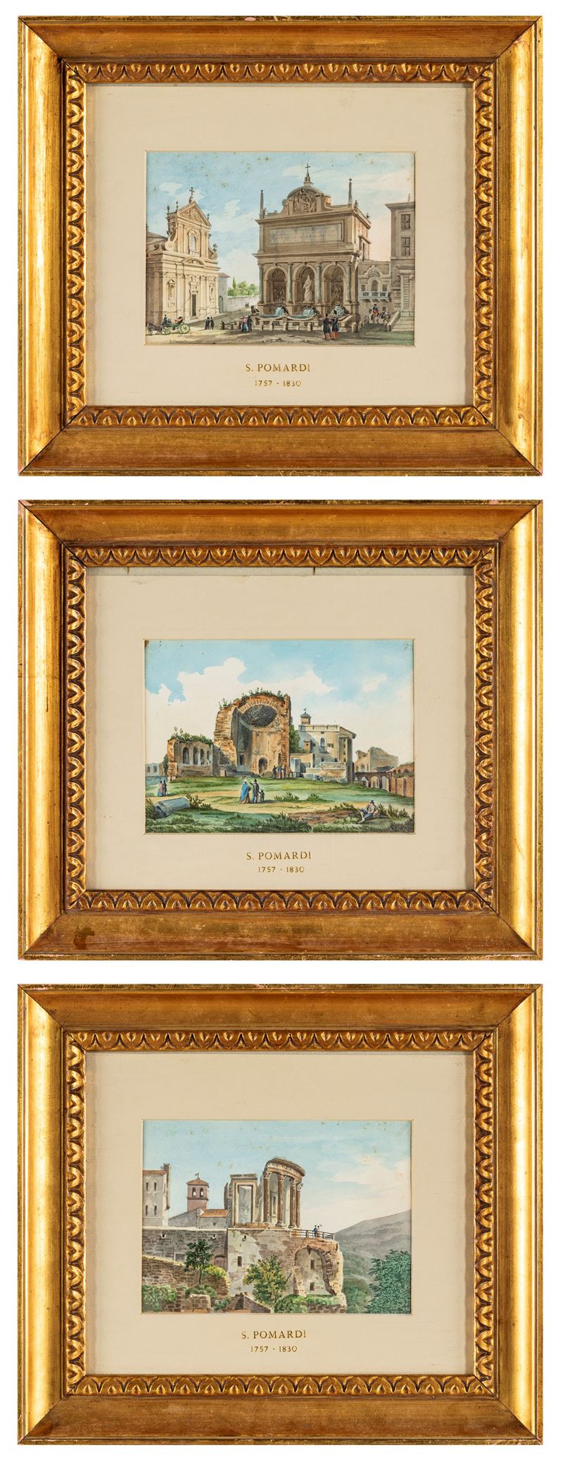 Simone Pomardi - Vedute architettoniche: Fontana del Mosè (o dell’Acqua Felice) con Santa Maria d...
