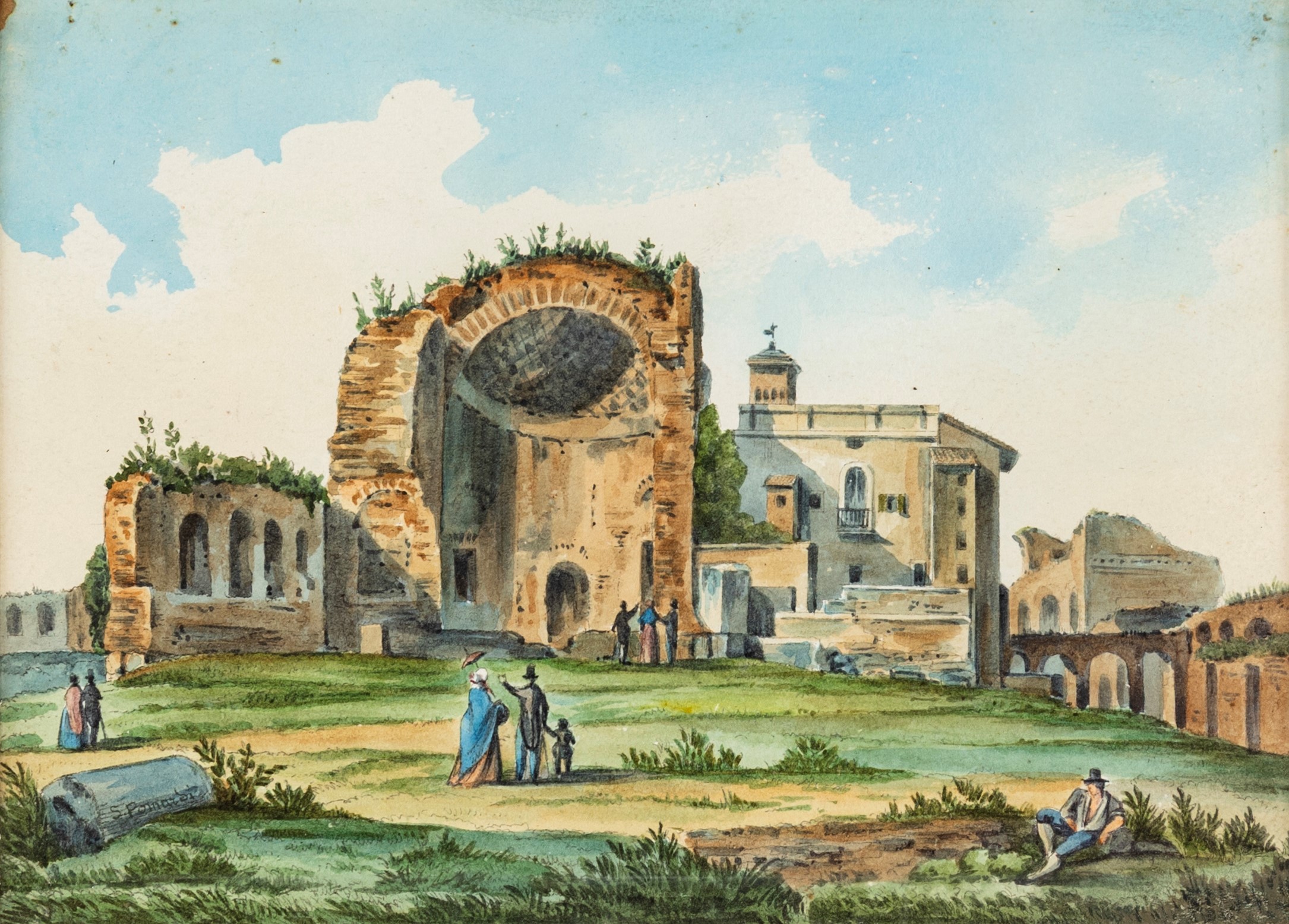 Simone Pomardi - Vedute architettoniche: Fontana del Mosè (o dell’Acqua Felice) con Santa Maria d...