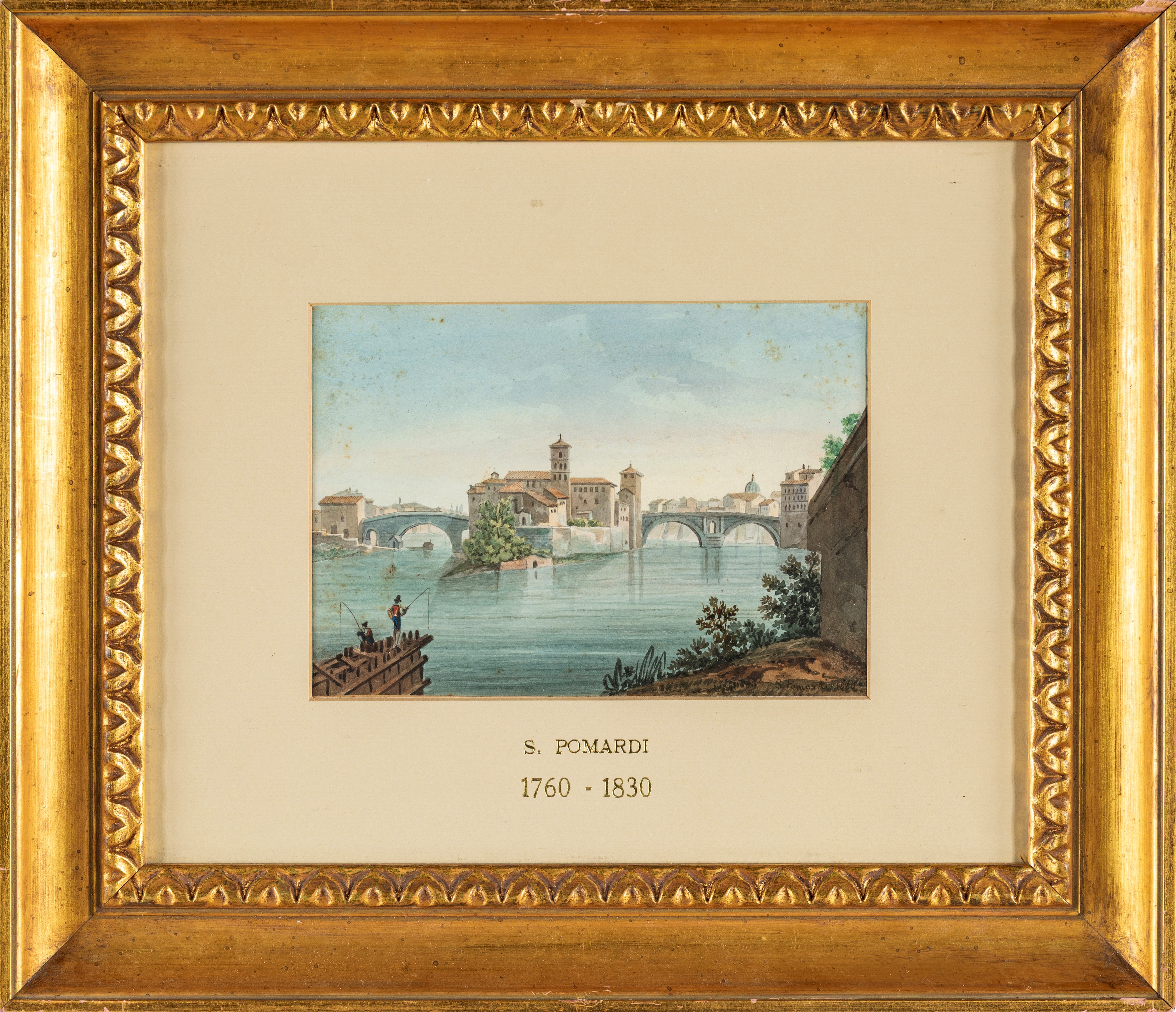 Simone Pomardi - Vedute di Roma: Basilica di San Pietro, Tevere con Isola Tiberina e Ponti Cestio...