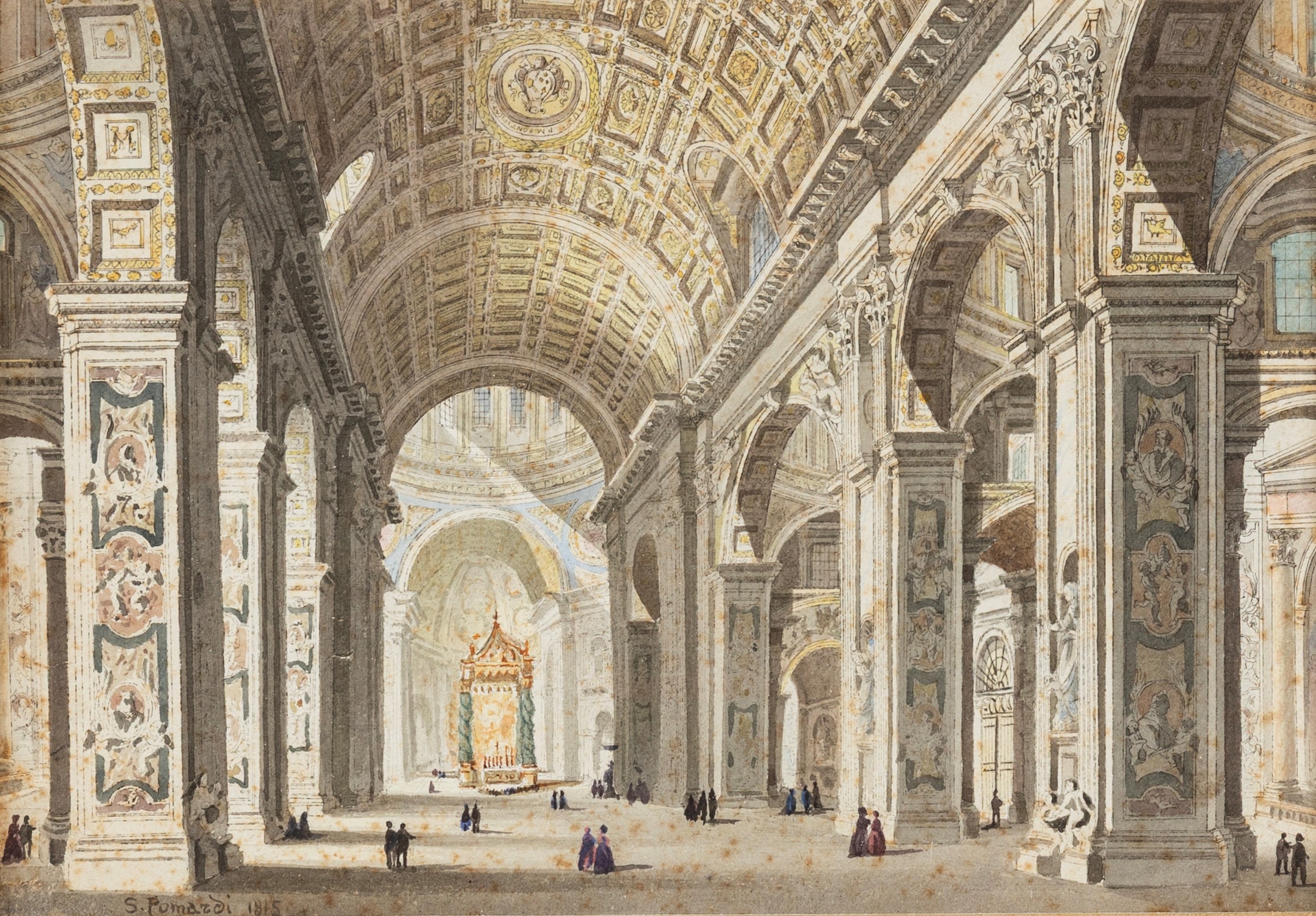 Simone Pomardi - Vedute di Roma: Basilica di San Pietro, Tevere con Isola Tiberina e Ponti Cestio...