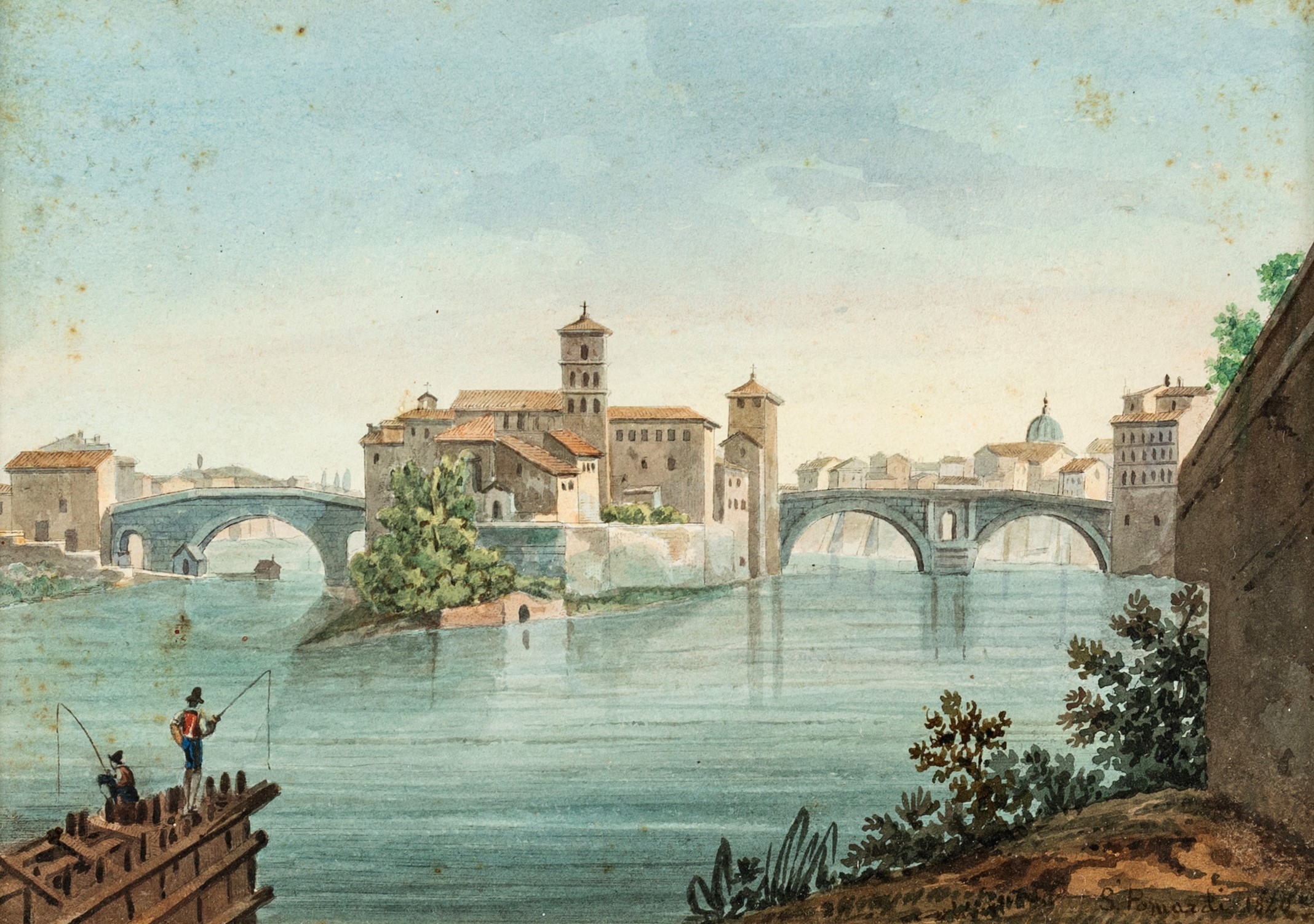 Simone Pomardi - Vedute di Roma: Basilica di San Pietro, Tevere con Isola Tiberina e Ponti Cestio...